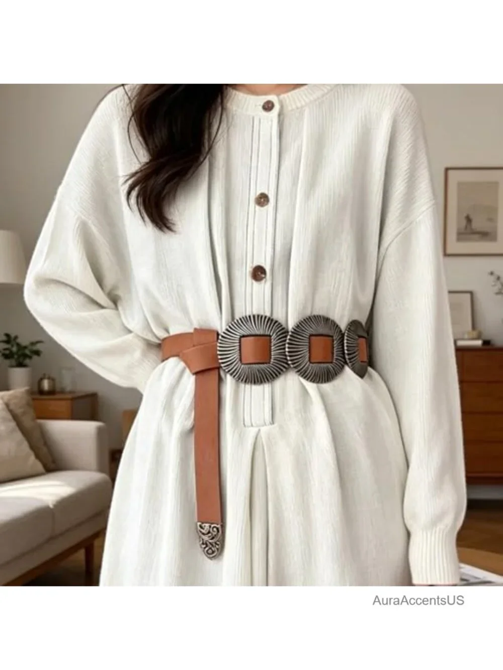 Western Skinny Belt with Wide Disc Conchos Faux Leather Fashion Dress Belt